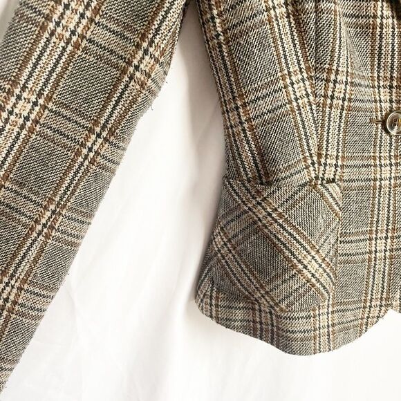 Dynamite Plaid Brown Tan Blazer W/Pockets 5 Tall - Picture 6 of 8